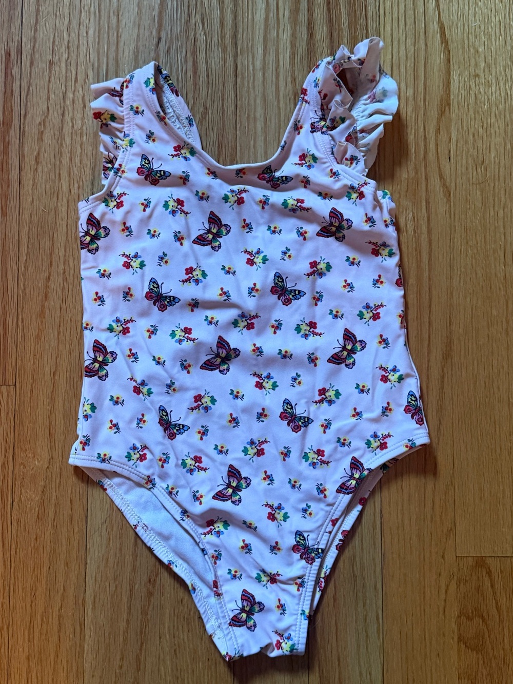 GAP Kids Pink Butterfly Print One-Piece Swimsuit with Ruffle Straps 5 yo toddler